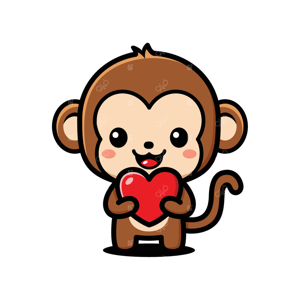 شخصیت کارتونی بامزه میمون با قلب عاشقانه