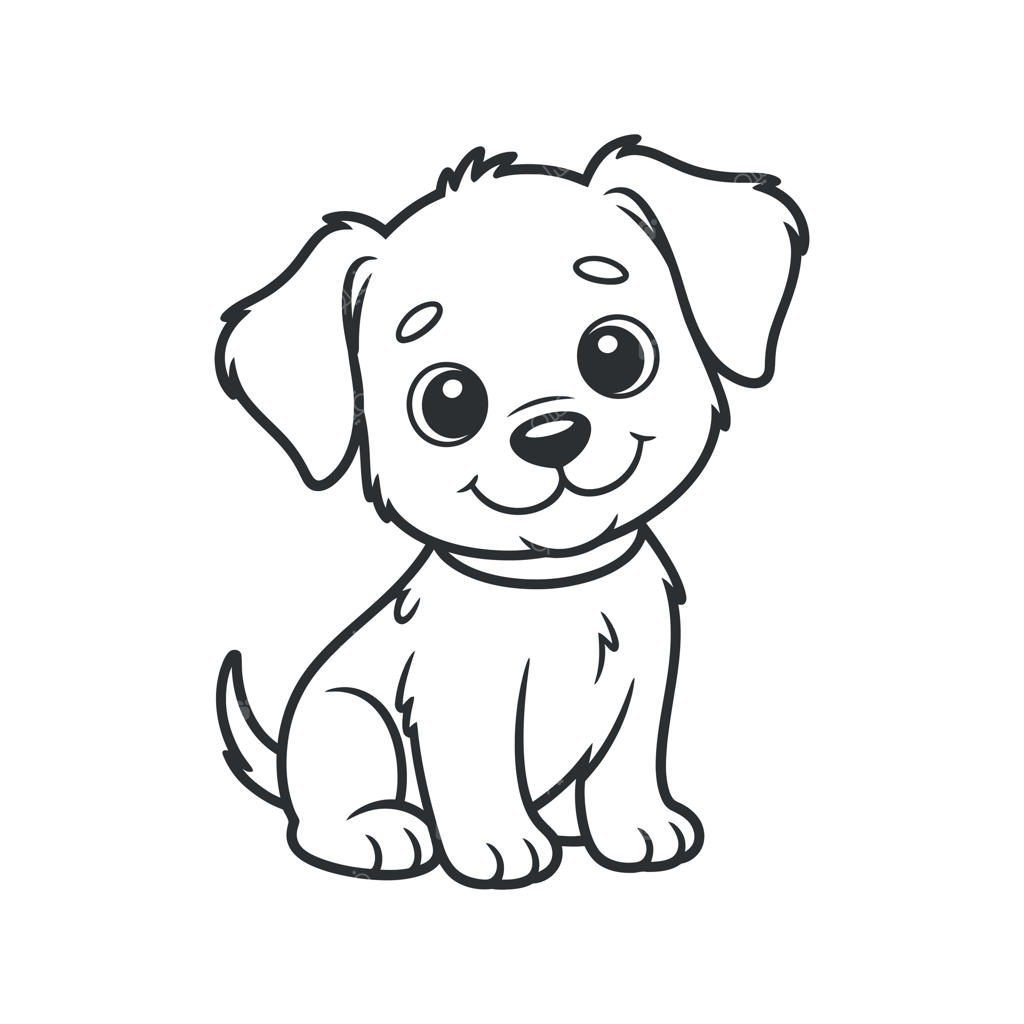تصویر کارتونی بامزه توله سگ گلدن رتریور - هنر خطی سیاه و سفید