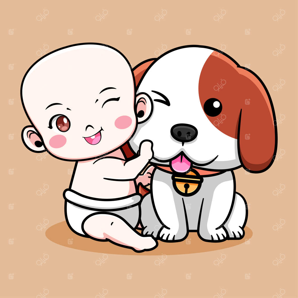 طرح نوزاد بامزه با توله سگ