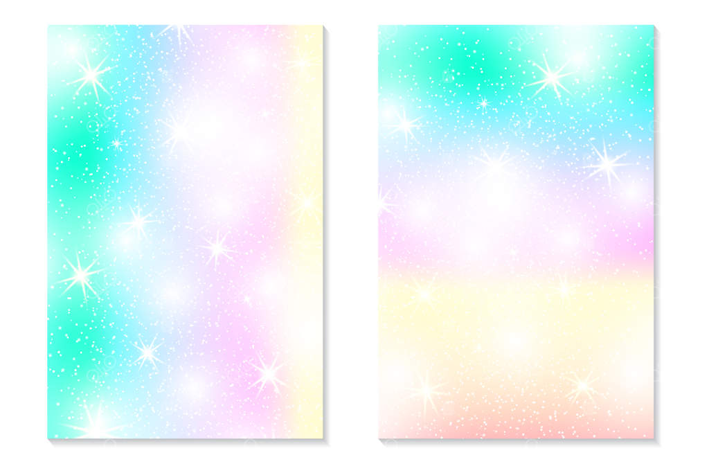 پس‌زمینه تک‌شاخ رنگین‌کمانی - آسمان هولوگرافیک در رنگ‌های پاستلی - طرح پری دریایی روشن در رنگ‌های پرنسسی - تصویرسازی وکتور - پس‌زمینه رنگی فانتزی تک‌شاخ با مش رنگین‌کمانی