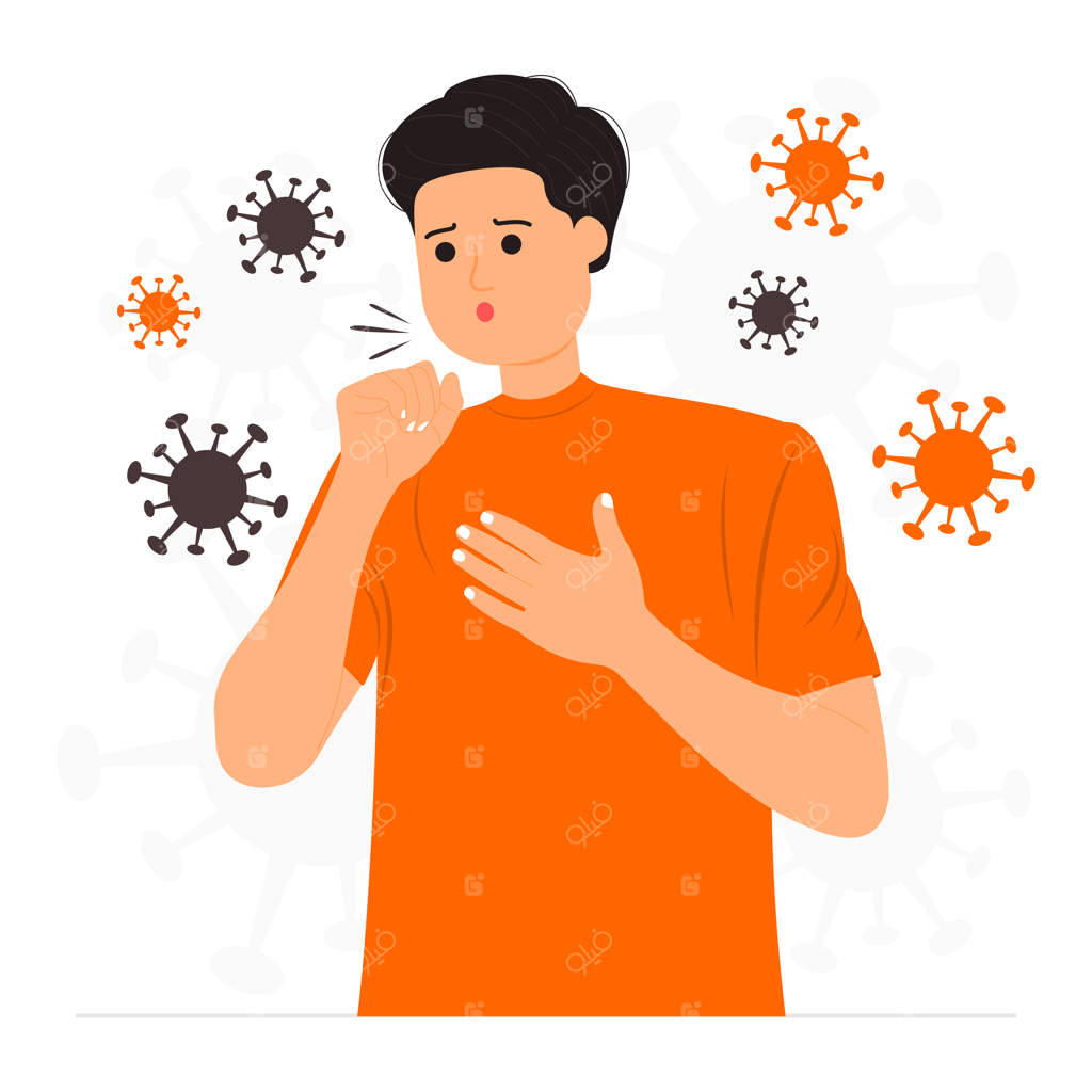 تصویر مردی با علائم آنفلوانزا و کووید ۱۹ که سرفه می‌کند و حالش خوب نیست