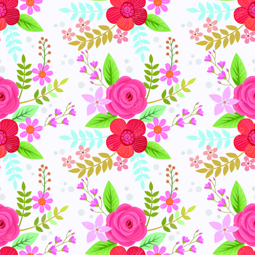 گل رز صورتی و سایر گل‌ها در پترن