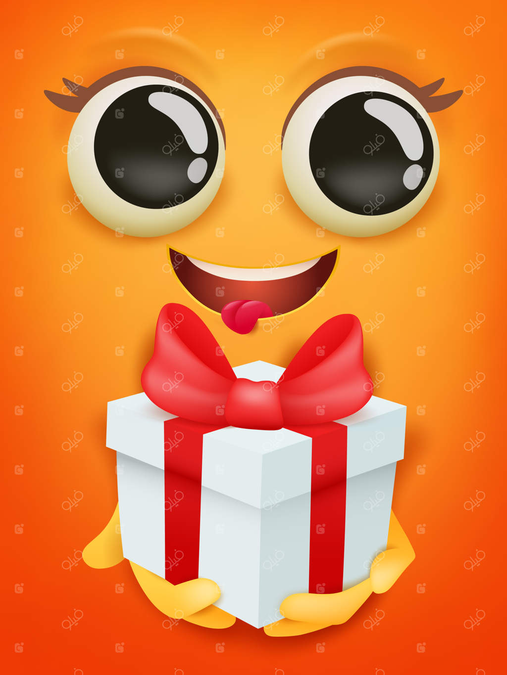 کارت تولدت مبارک با ایموجی خندان زرد و جعبه هدیه