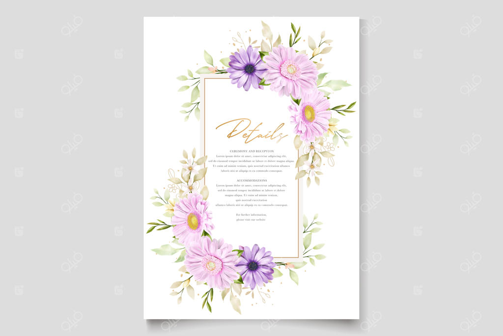 کارت دعوت آبرنگی زیبا با طرح گل داوودی