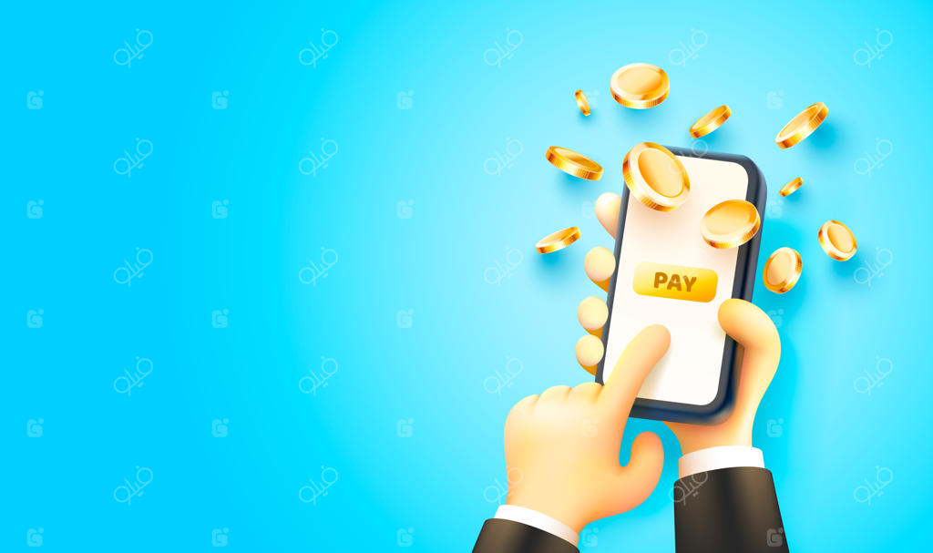 بنر موبایل برای اپلیکیشن مالی و خدمات پرداخت گوشی هوشمند وکتور بانکی