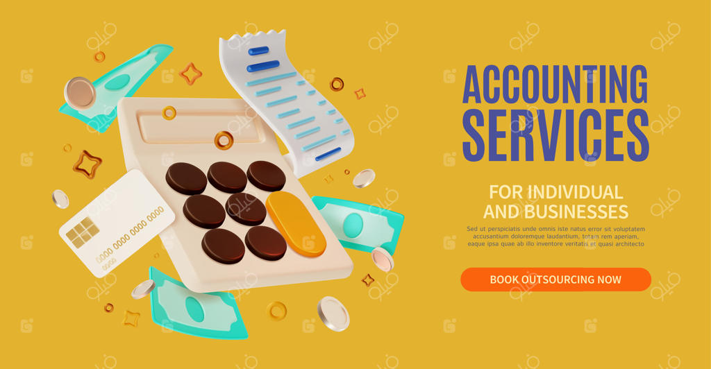 خدمات حسابداری سه‌بعدی برای افراد و کسب‌وکارها: قالب کارت، بنر و پوستر کارتونی. وکتور