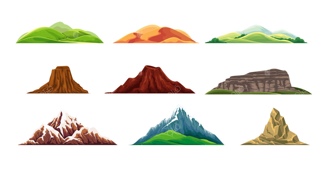 کوه‌ها، تپه‌ها، دره‌ها و قله‌ها