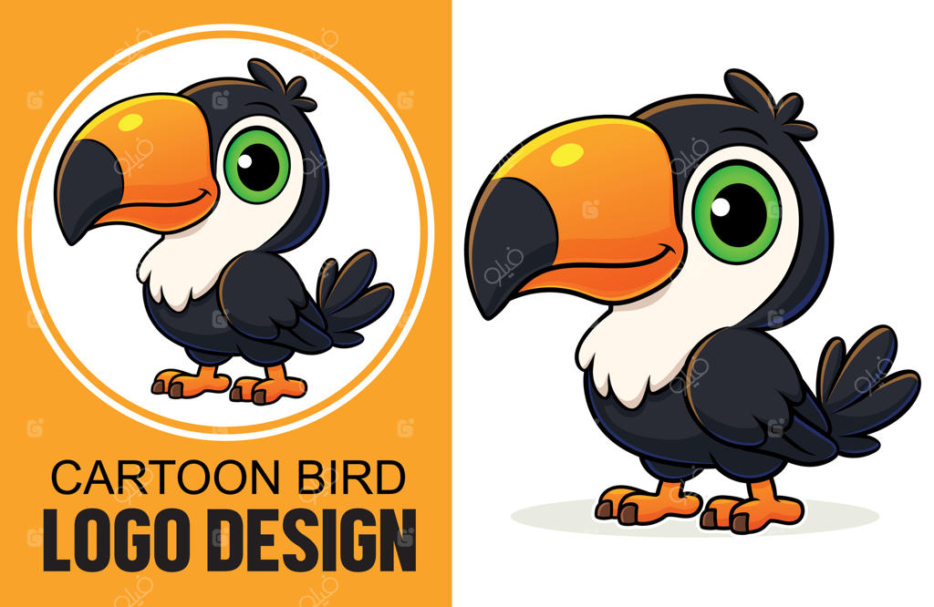 طراحی لوگوی پرنده کارتونی شیک برای برندینگ خلاقانه وکتور حرفه‌ای