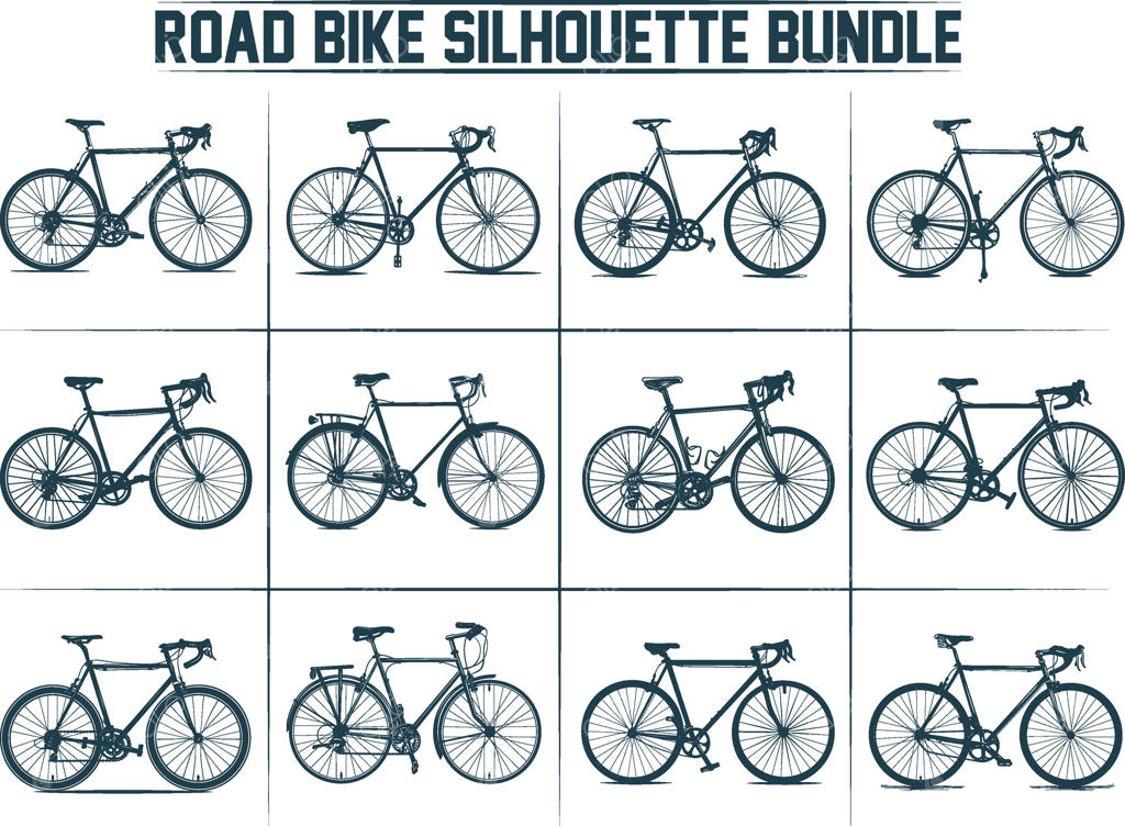 بسته تصویر دوچرخه جاده‌ای، بسته SVG دوچرخه‌سواری، مجموعه سیلوئت دوچرخه‌سواری، سیلوئت واقعی دوچرخه جاده‌ای.