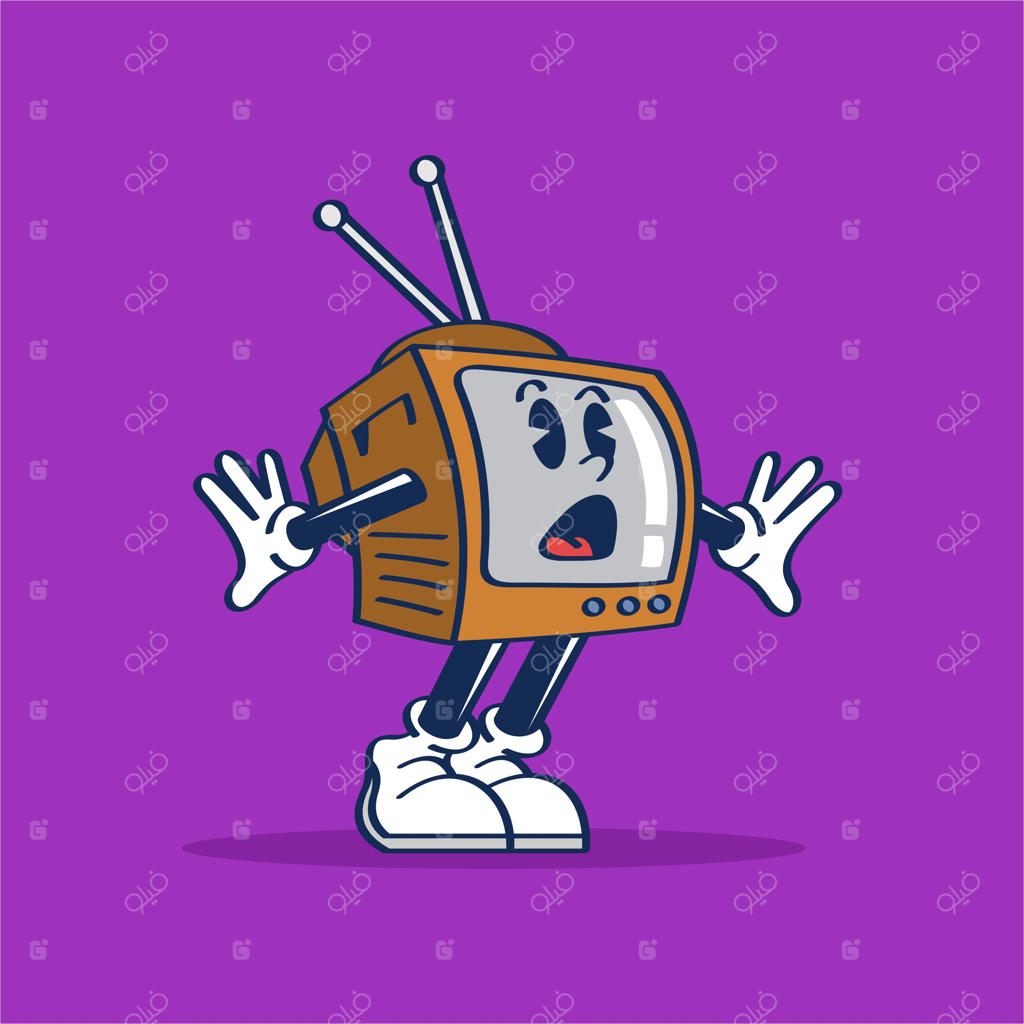 شخصیت کارتونی تلویزیون قدیمی با چهره بامزه شوکه می‌شود - تصویرسازی دستی وکتور