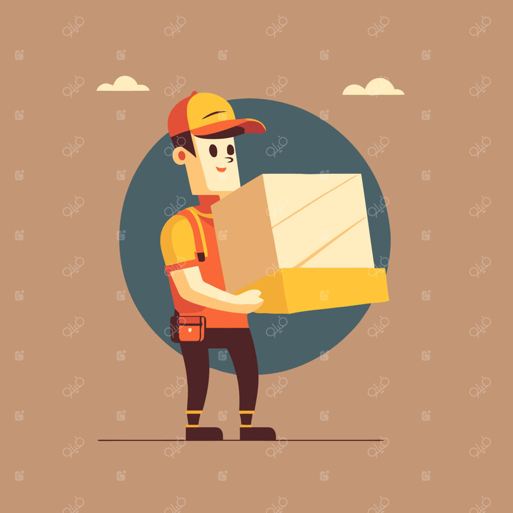 تصویرسازی وکتور مأمور تحویل بسته با لباس فرم، کلاه و جعبه در دست