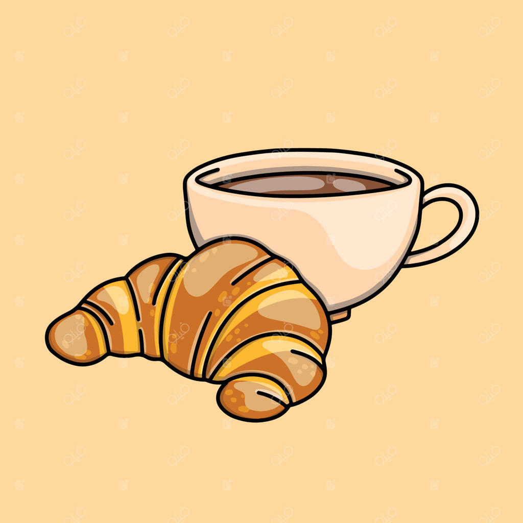 زمان قهوه با قهوه داغ و کروسان تازه در فنجان