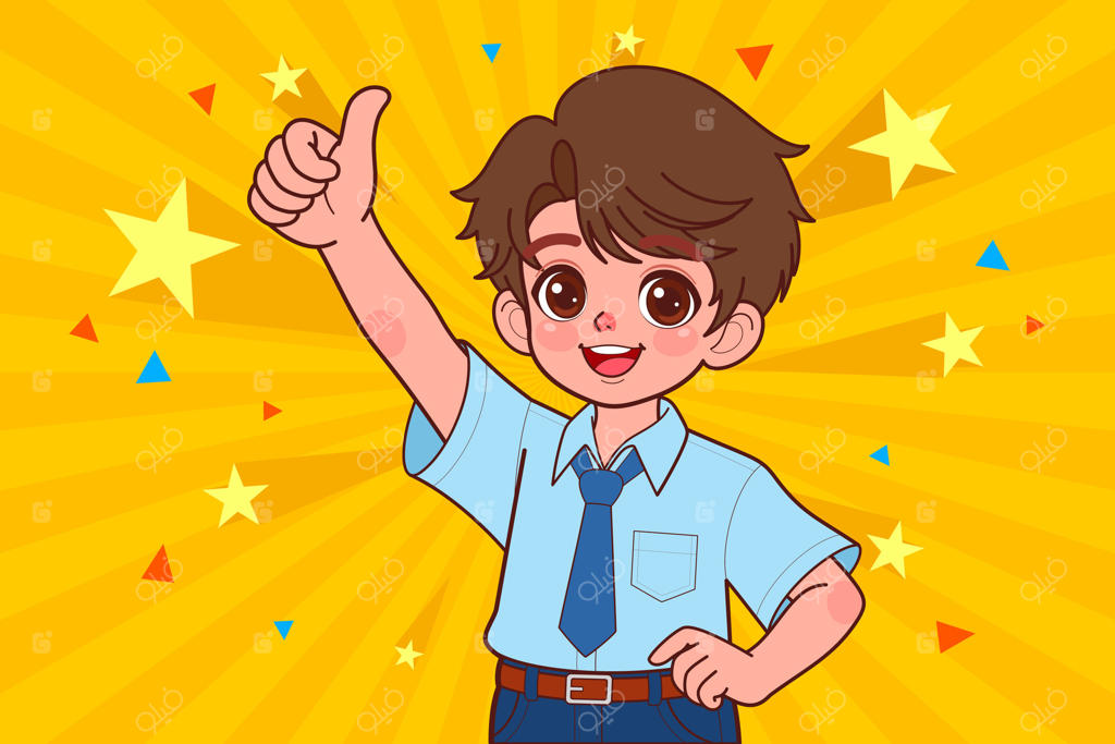 طراحی دستی پسر خندان با انگشت شست رو به بالا