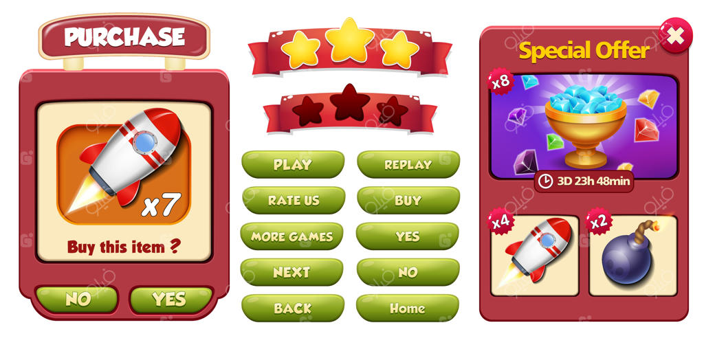 پیشنهاد ویژه و منوی خرید با نمایش جواهرات، موشک و بمب