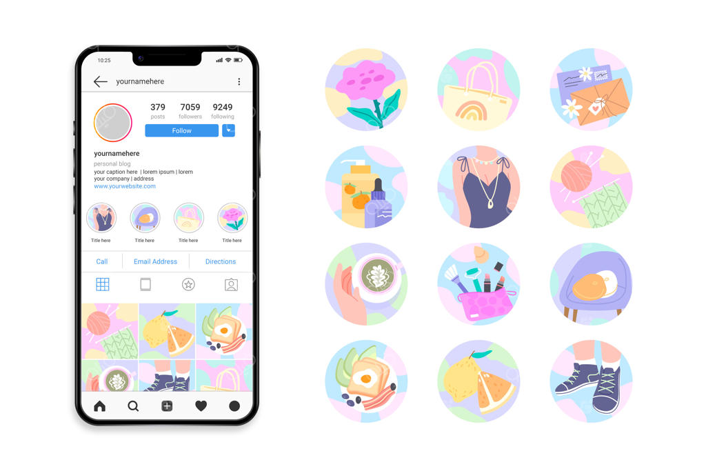 مجموعه‌ای از طراحی هایلایت‌های اینستاگرام به سبک مسطح