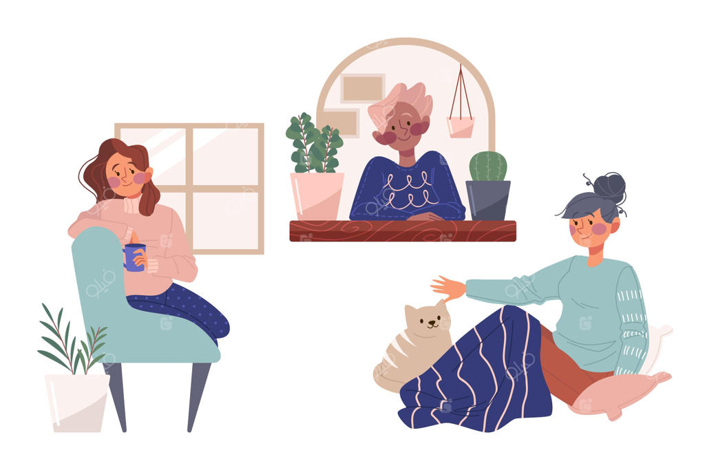 مجموعه صحنه‌های زندگی راحت و دلنشین، طراحی شده با دست