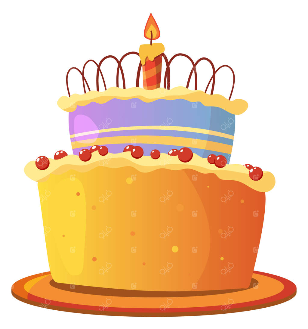 عنصر دعوت به جشن تولد کارتونی با شمع و کیک