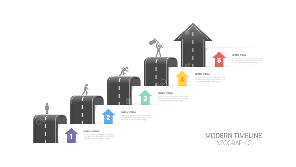 اینفوگرافیک با نماد فلش، طرح مسیر زمانی برای موفقیت در بیزینس. تصویرسازی.