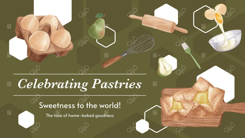 قالب بنر وبلاگ با موضوع روز شیرینی‌پزی به سبک آبرنگی