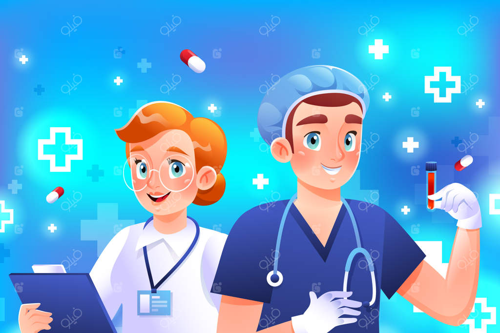 پزشکان و پرستاران در حال لبخند در محیط درمانی