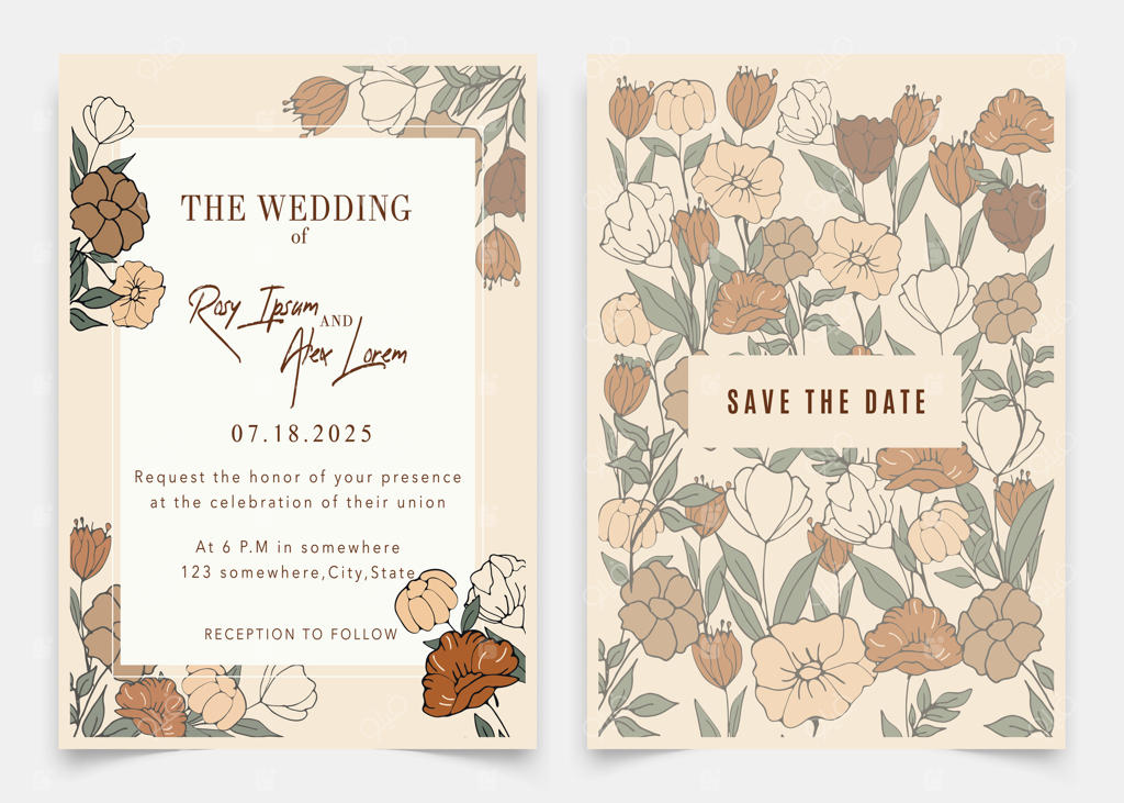 طراحی کارت دعوت عروسی با گل آفتاب‌گردان باغی شیک