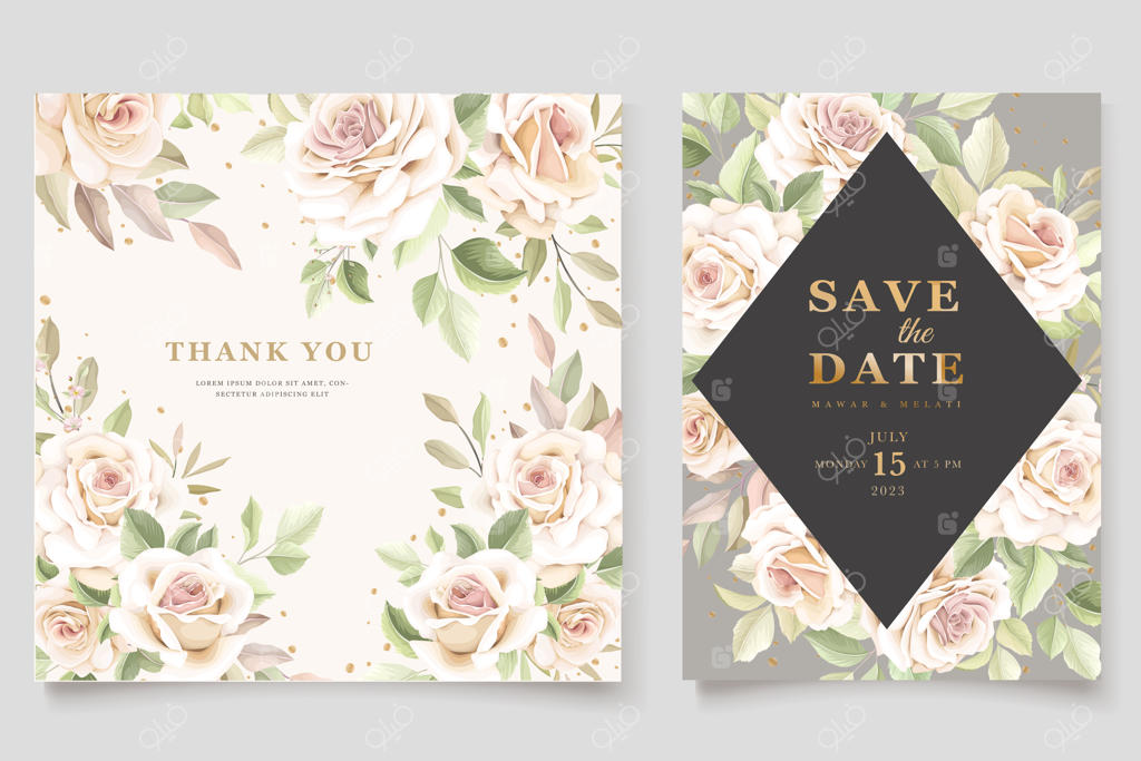 مجموعه کارت دعوت با طرح گل‌های رز نرم و زیبا