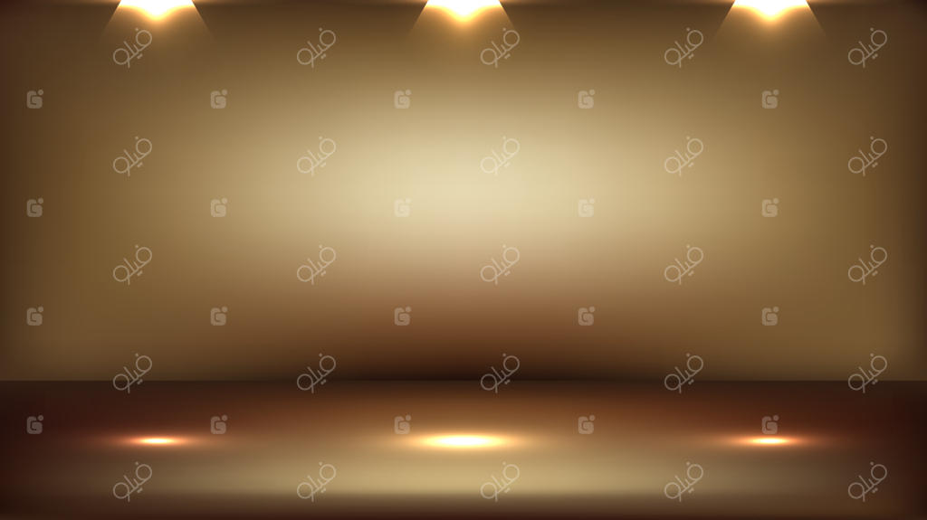 اتاق استودیوی طلایی شیک و سه‌بعدی با نورافکن روی صحنه