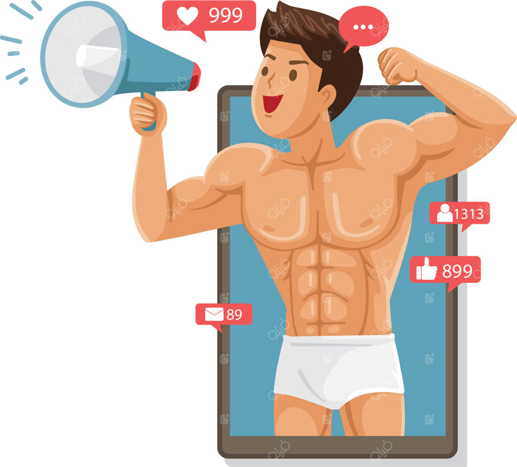 مرد عضلانی با بلندگو: تبلیغ اینترنتی توسط اینفلوئنسر‌ها