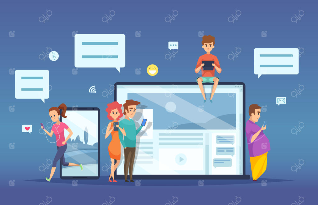 گفتگو بین افراد: مکالمه آنلاین بین زن و مرد از طریق گوشی هوشمند، لپ‌تاپ و تبلت - گفتگو و آشنایی مجازی