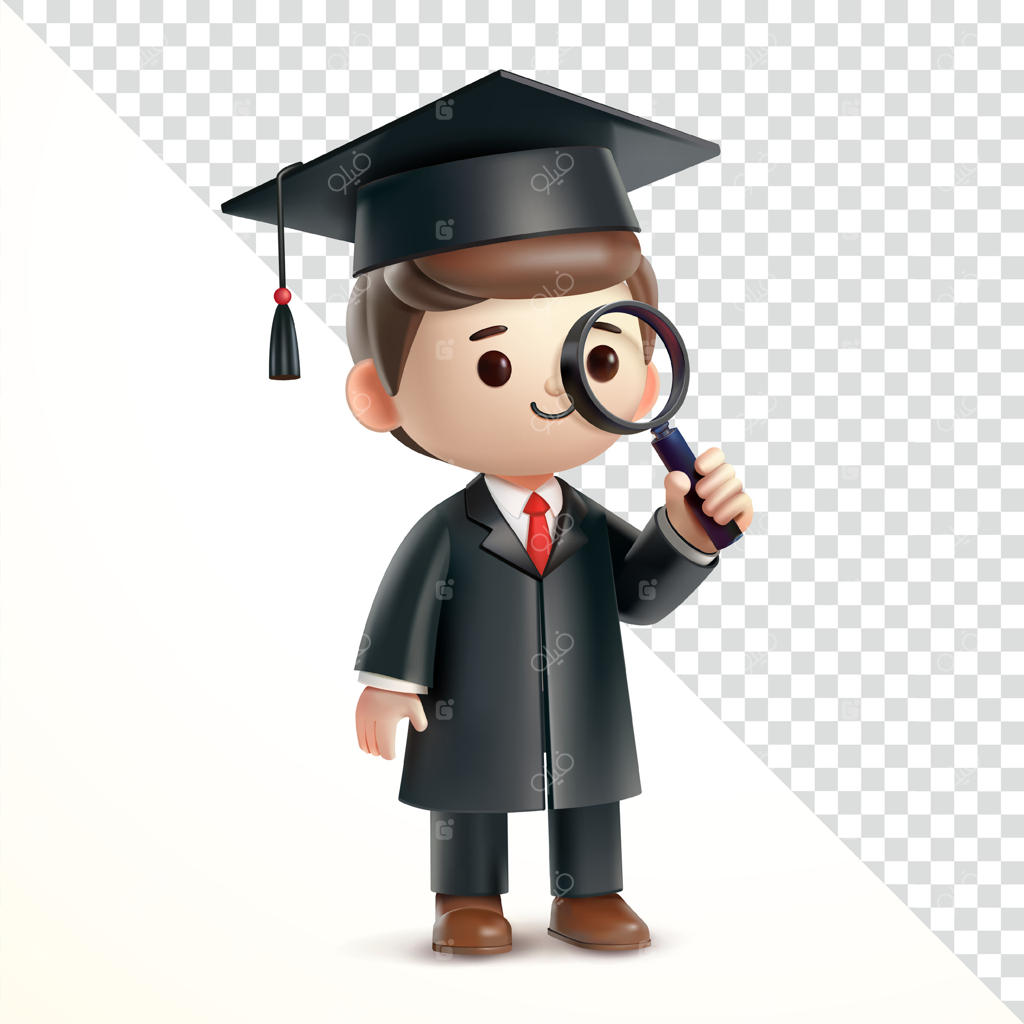 مرد فارغ‌التحصیل با ذره‌بین سه‌بعدی: مناسب برای رویدادها و آموزش