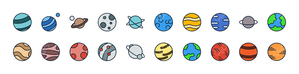 آیکون‌های سیاره‌ای رنگارنگ برای آموزش
