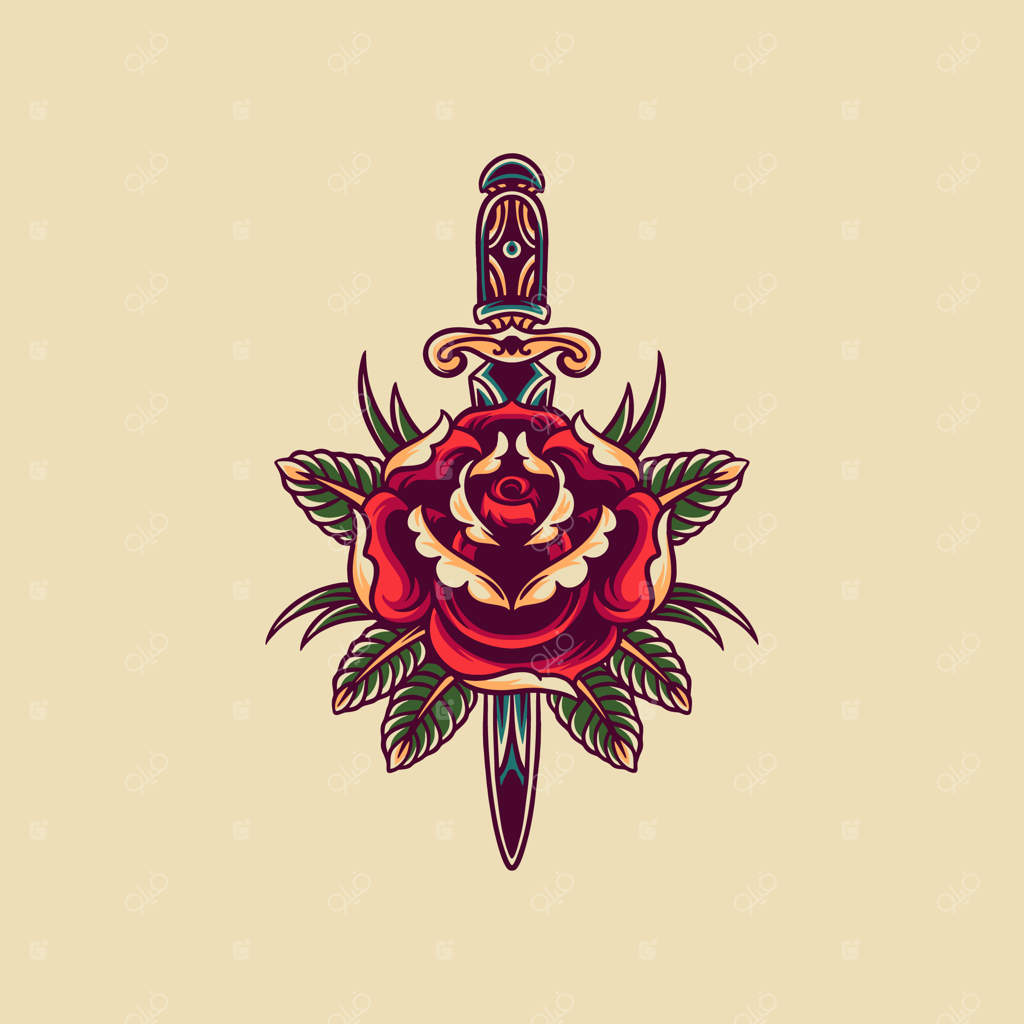 تصویر نوستالژیک گل سرخ و چاقو