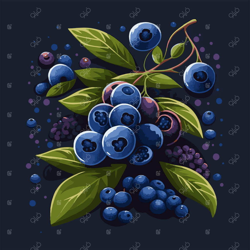 مجموعه تصویرسازی دستی زغال‌اخته به سبک رنگ تخت وکتور