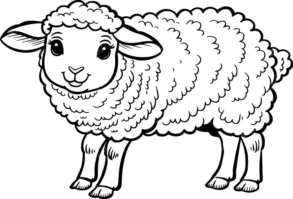تصویری از صفحه رنگ‌آمیزی گوسفند کارتونی.