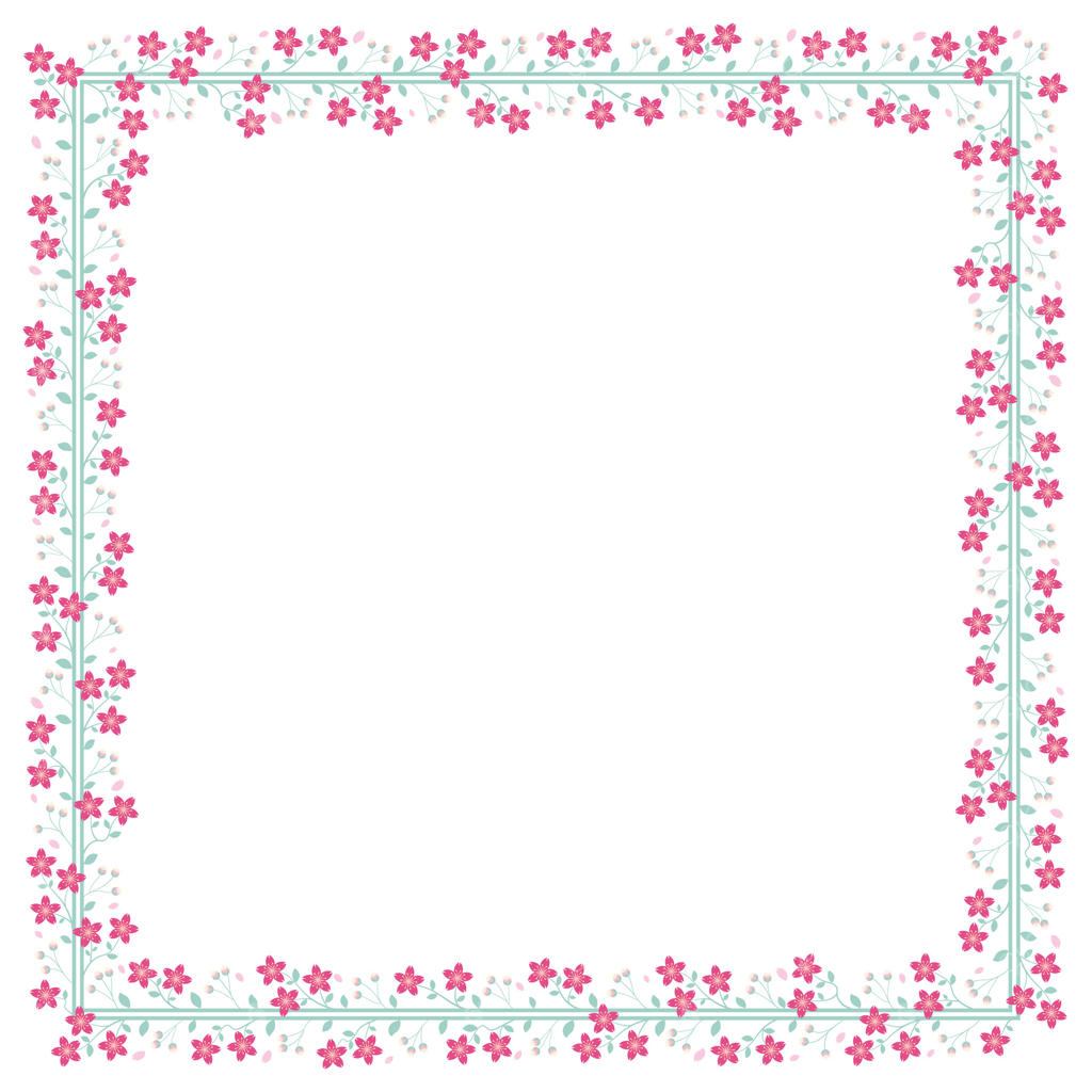 قاب مربع با گل‌های گیلاس سبز و صورتی