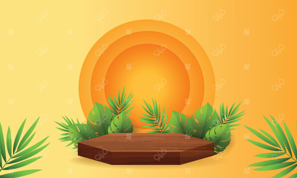 سکوی تابستانی گرمسیری با صحنه‌های طبیعی و طرح‌های هندسی روی مرمر زرد.