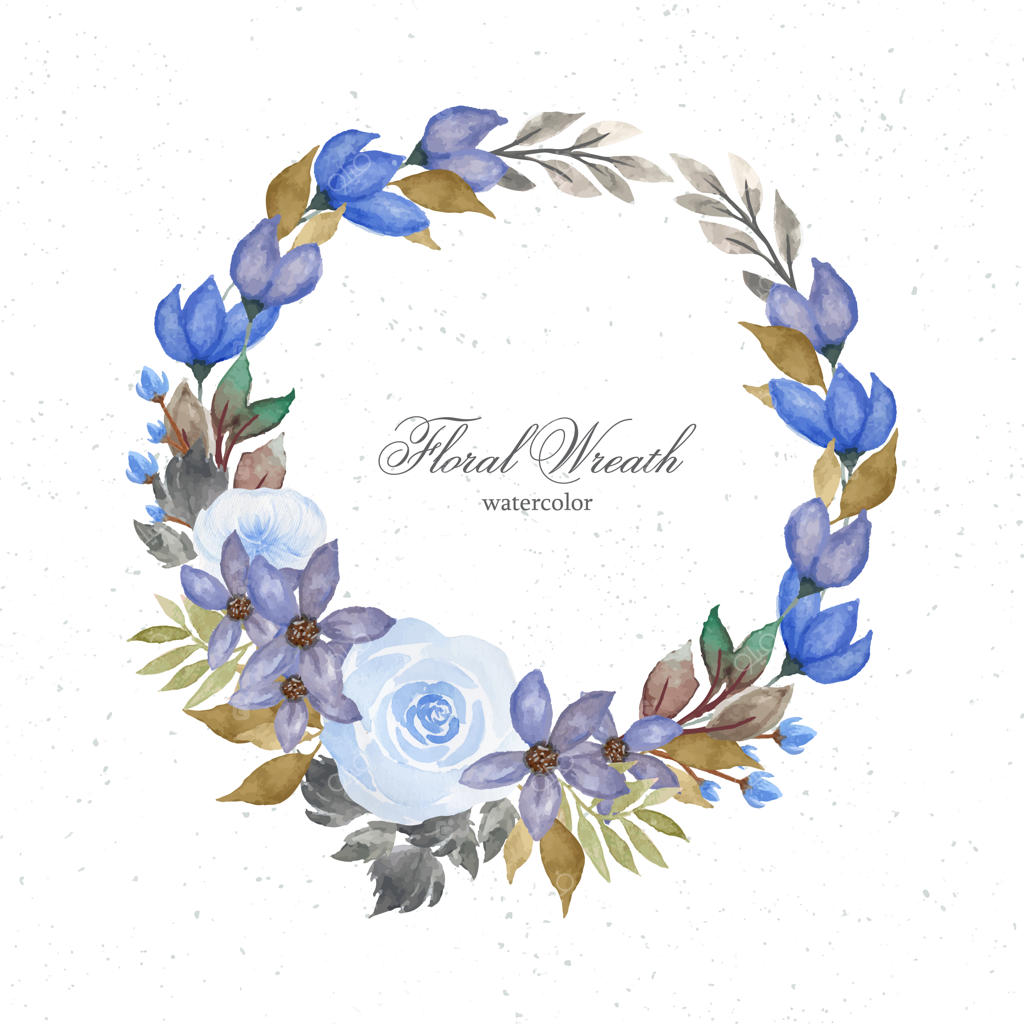 حلقه گل آبرنگی زیبا به رنگ آبی