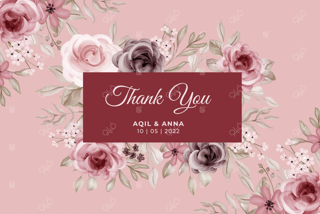 کارت تشکر لوکس با قاب گل‌های رز زرشکی