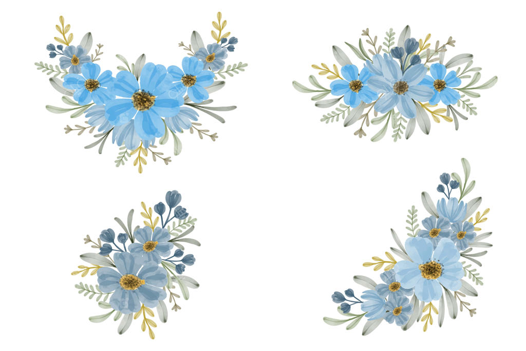 مجموعه‌ای از دسته گل‌های آبرنگی