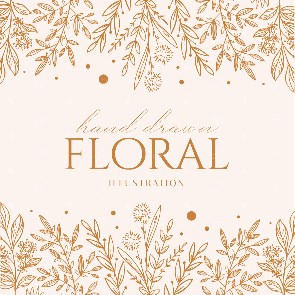 طراحی پس‌زمینه الگوی گل و گیاه تک‌خطی و ظریف مناسب عروسی