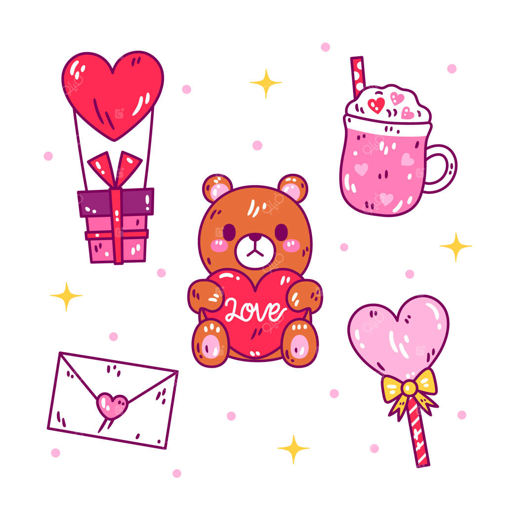 مجموعه عناصر طراحی دستی برای جشن روز ولنتاین