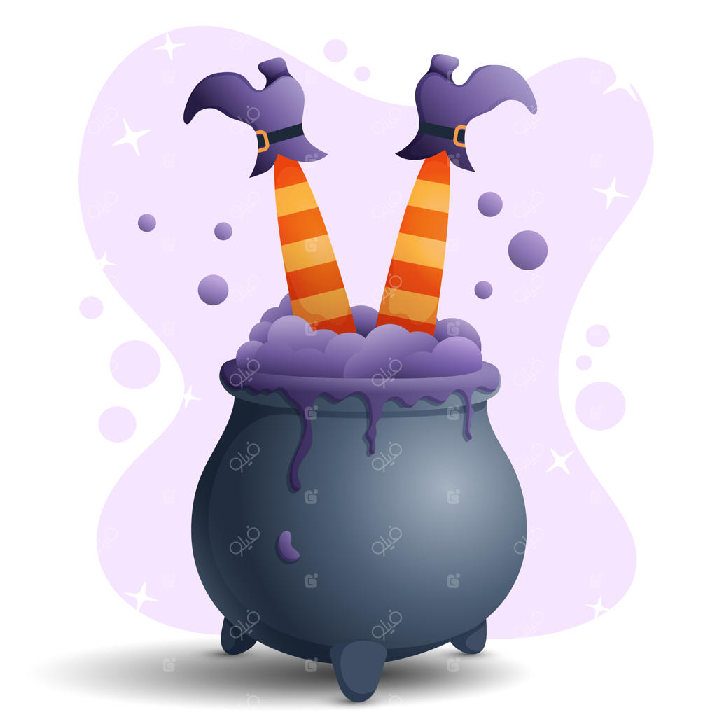 تصویر برداری از پاهای جادوگر در دیگ