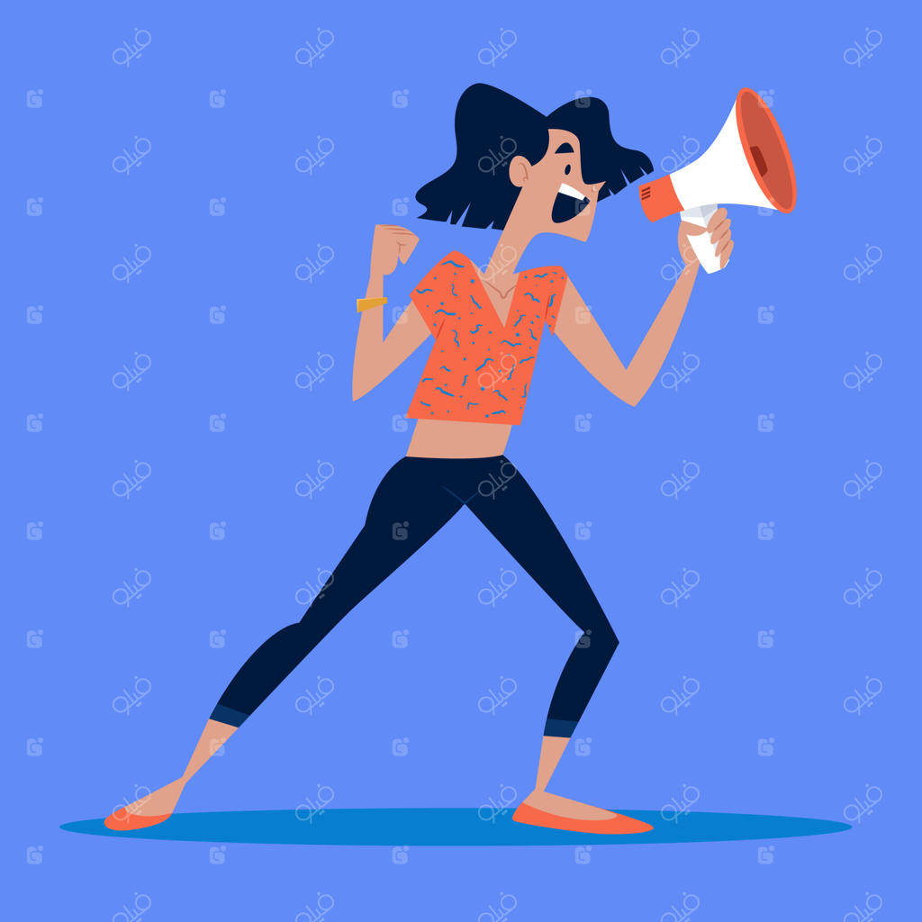 زنی که با بلندگو فریاد می‌زند