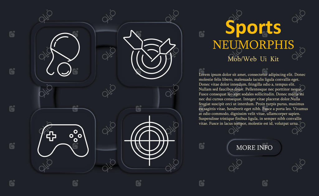 مجموعه آیکون‌های نوروپاتی ورزشی با پیکان‌ها، راکت تنیس و توپ تنیس