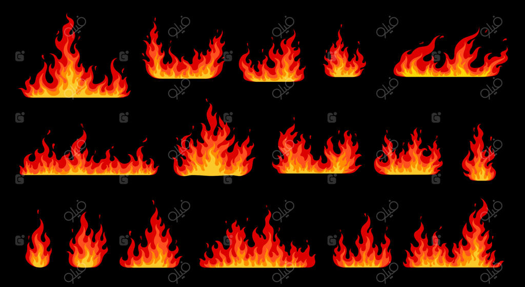 شعله‌های کارتونی، آتش‌بازی و دیوار آتشین در حال سوختن
