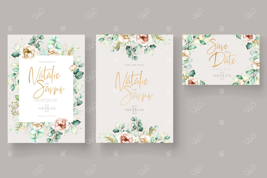 ست کارت دعوت با طرح‌های شیک از گل صدتومانی و هورتانسیا