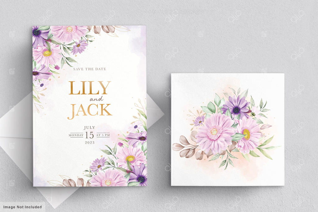 ست کارت عروسی با طرح گل داوودی لطیف