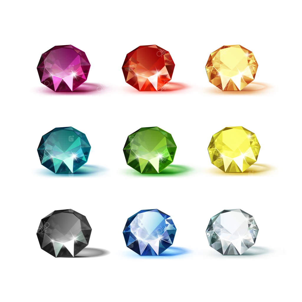 الماس‌های رنگارنگ: آبی، بنفش، زرد، نارنجی، سبز، سفید، مشکی و قرمز