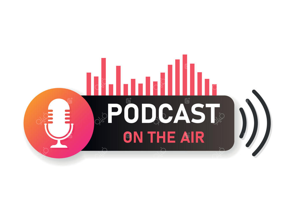 آیکون میکروفون پادکست به سبک فلت. تصویر برداری مصاحبه صوتی در پس زمینه‌ی ایزوله. مفهوم کسب‌و‌کار نشانگر استودیو.