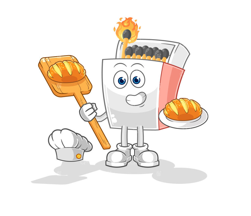 وکتور مسکات کارتونی نانوا با نان به سبک قوطی کبریتی